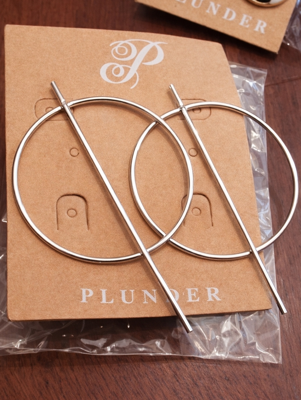 Plunder Silver Hoop Earrings with Vertical Bar